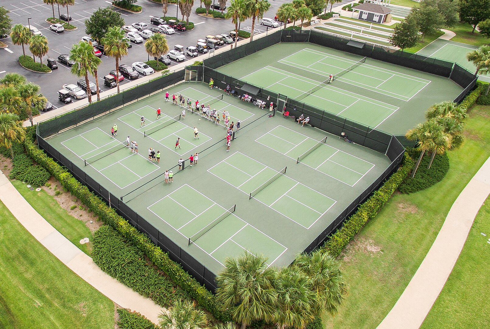 Aerial view of six pickleball courts in The Villages, Florida in 2016