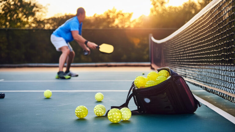 a beginner playing pickleball with his new pickleball set