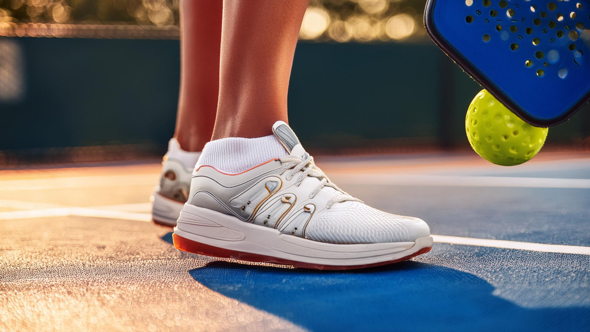 A woman wearing the best pickleball shoes while playing a game