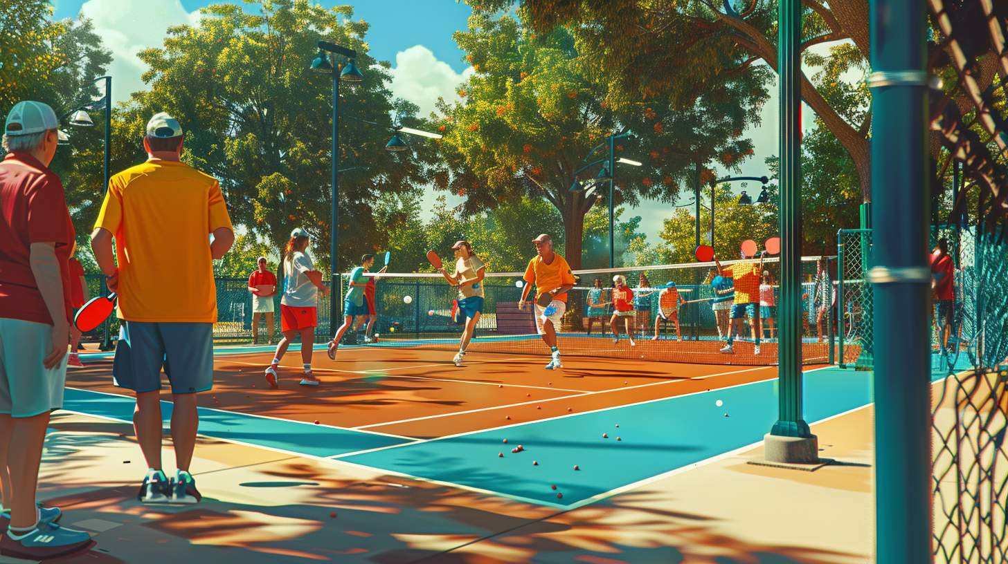 Group playing pickleball at public park.
