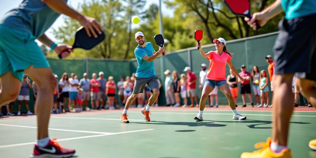 Players competing in an exciting pickleball match.