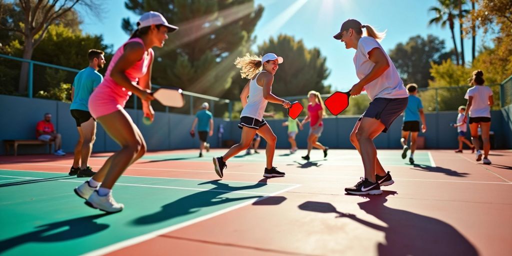 Players enjoying a game of pickleball on a court.