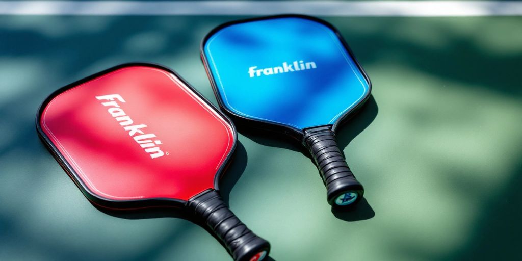 Franklin pickleball paddles in bright colors on display.