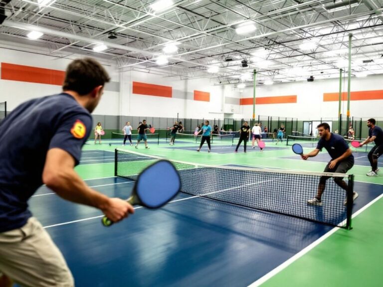 Pickleball courts inside a repurposed big-box store.