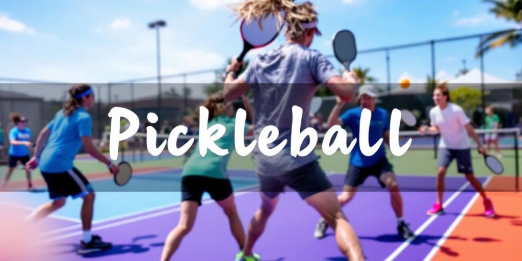 Players practicing pickleball on a colorful court.