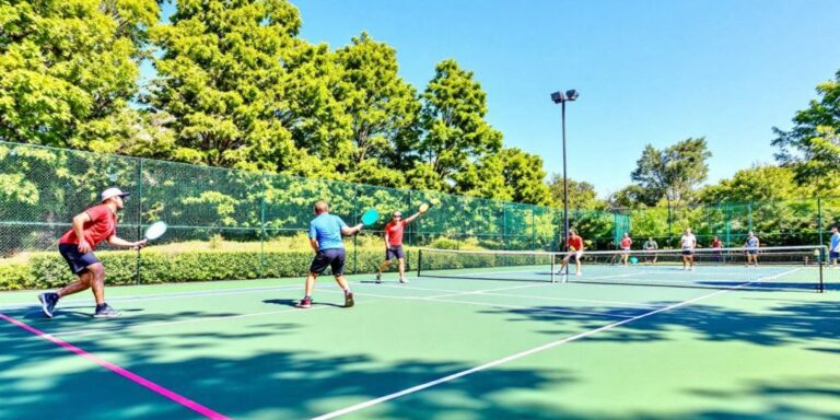 Pickleball court with clean surface and vibrant lines.