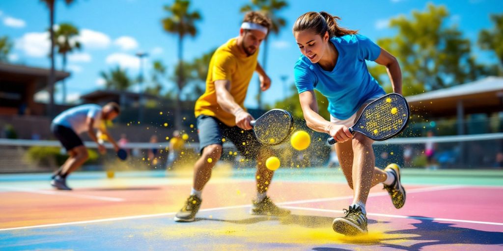 Competitive players practicing innovative pickleball drills outdoors.