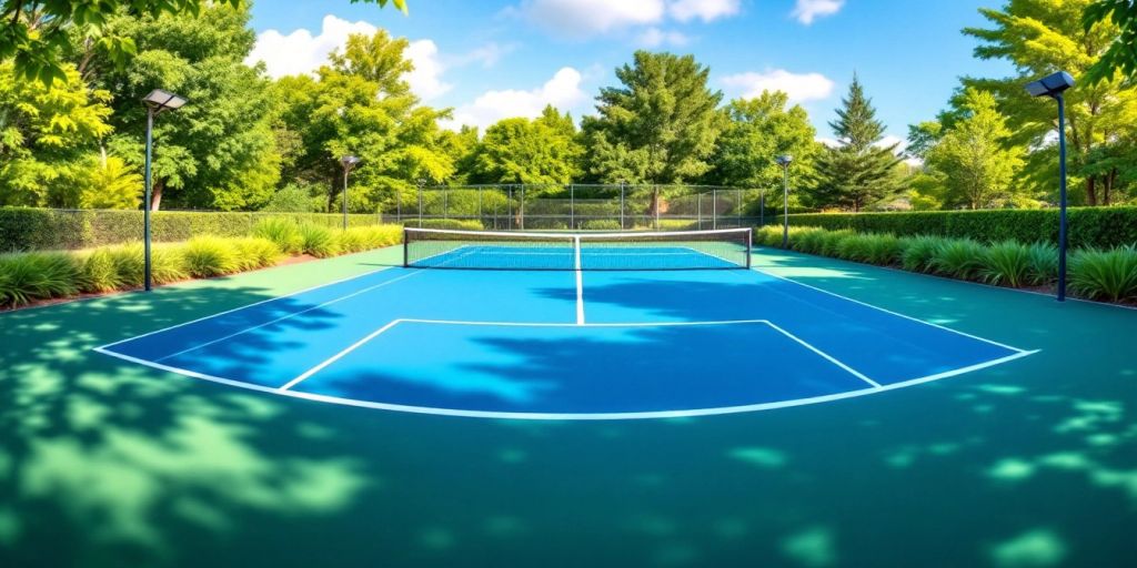 Outdoor pickleball court with clear dimensions and layout.