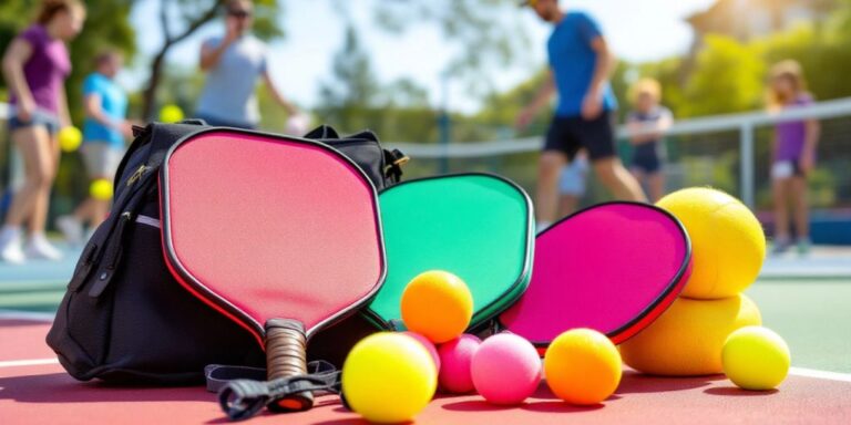 Pickleball training equipment on a sunny outdoor court.