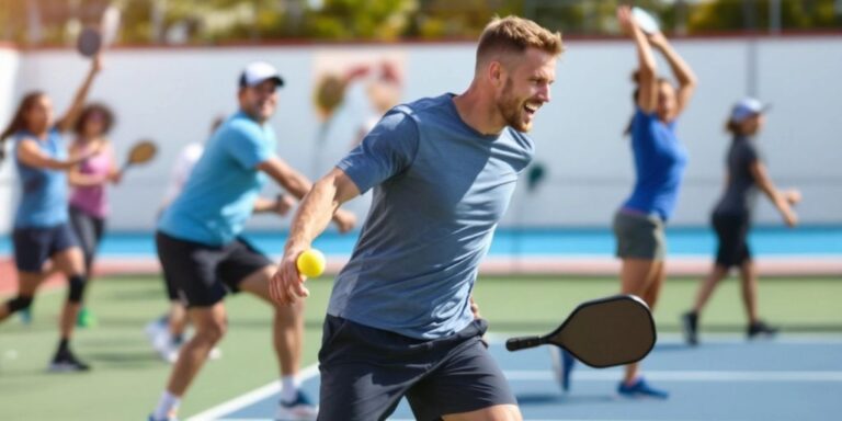 Athletes warming up on a pickleball court.