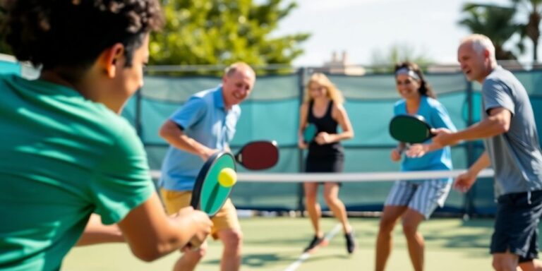 Players in action during a pickleball match, showcasing skill.