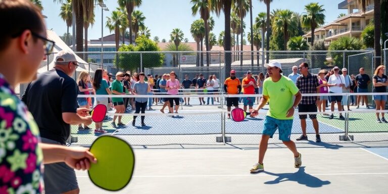 Exciting pickleball match in Los Angeles with players.