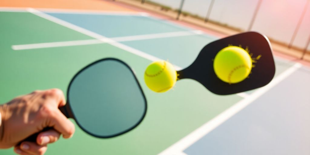 Player hitting pickleball with a spin-focused paddle.