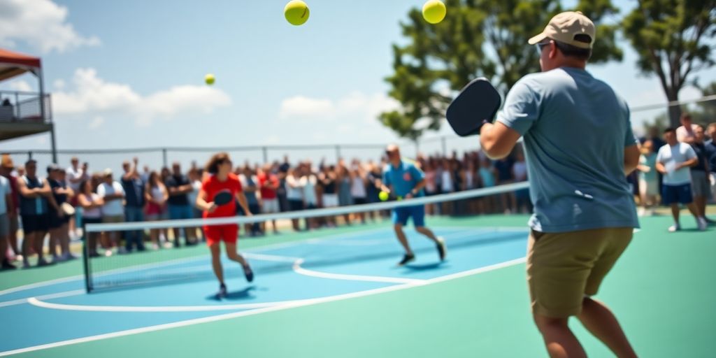 Players engaged in an exciting game of pickleball.