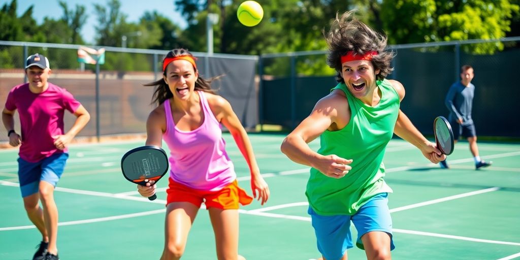 Players competing in a thrilling pickleball match outdoors.