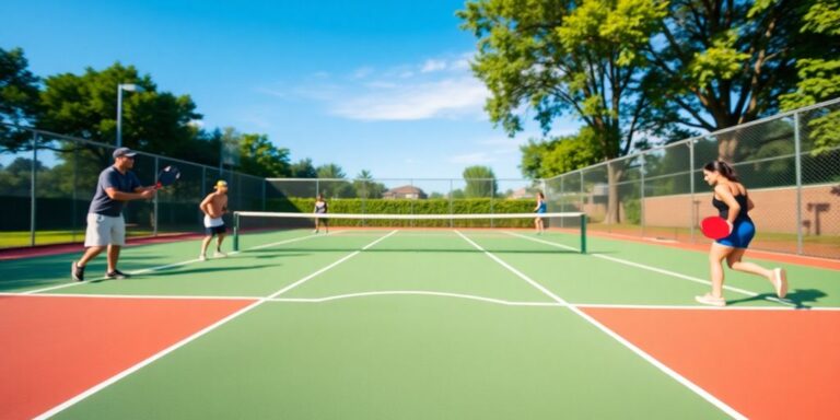 Players enjoying a game of pickleball on a court.