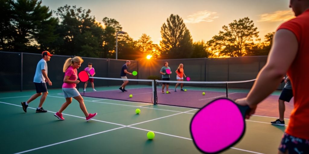 Players enjoying a game of pickleball on a court.