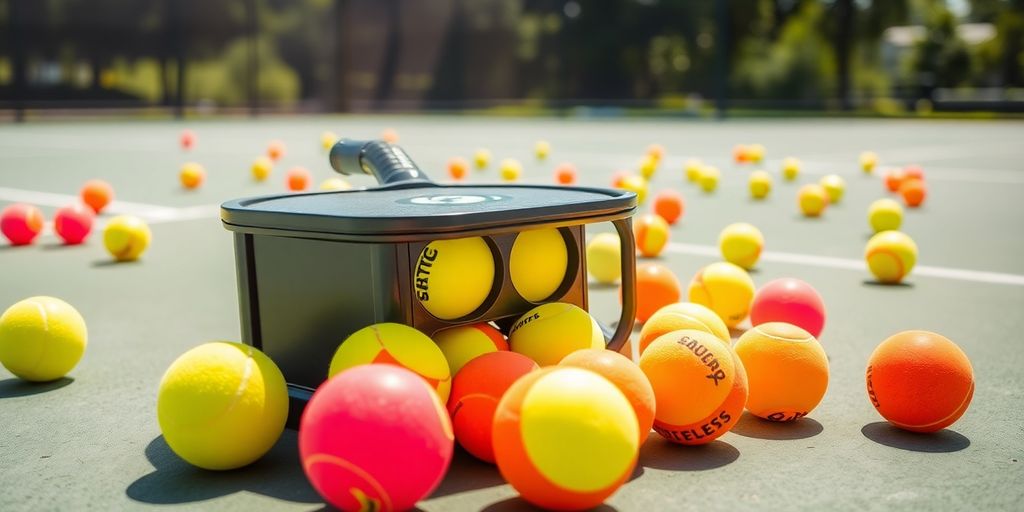 Pickleball picker upper collecting balls on the court.