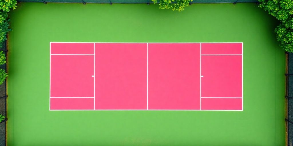 Pickleball court layout with clear dimensions and markings.