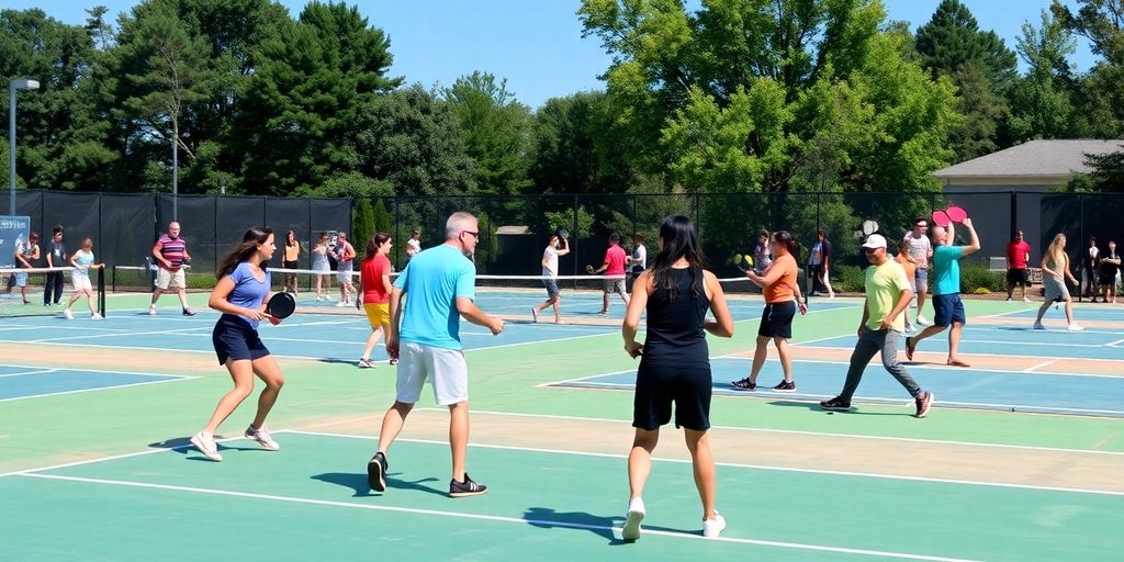 Group of players enjoying pickleball in Raleigh.