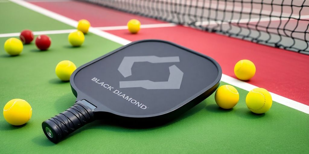 Black Diamond Paddle on a colorful pickleball court.