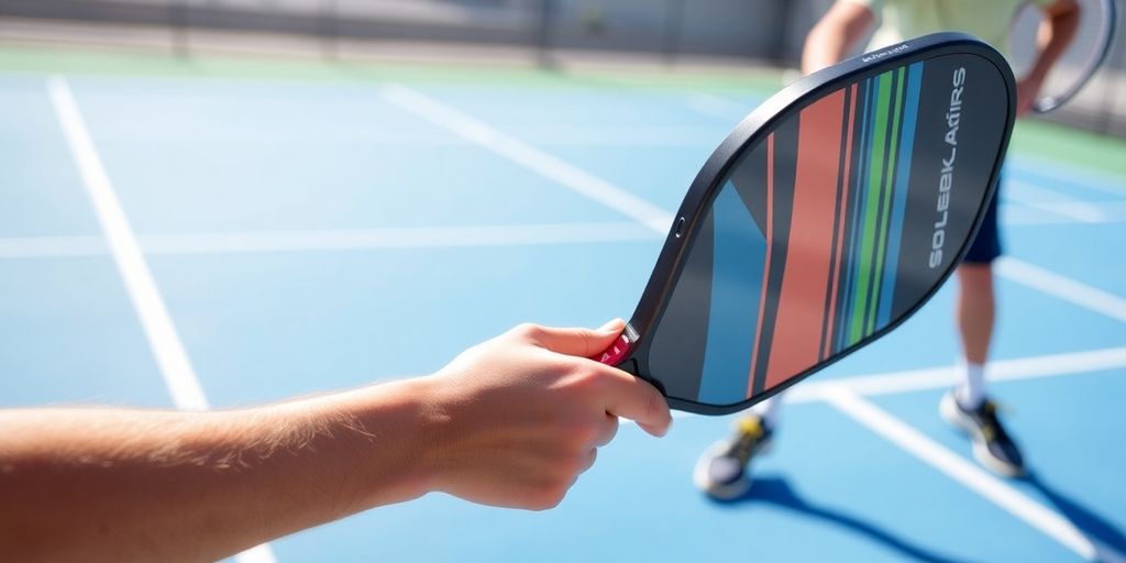 Player hitting a pickleball with Selkirk SLK paddle.