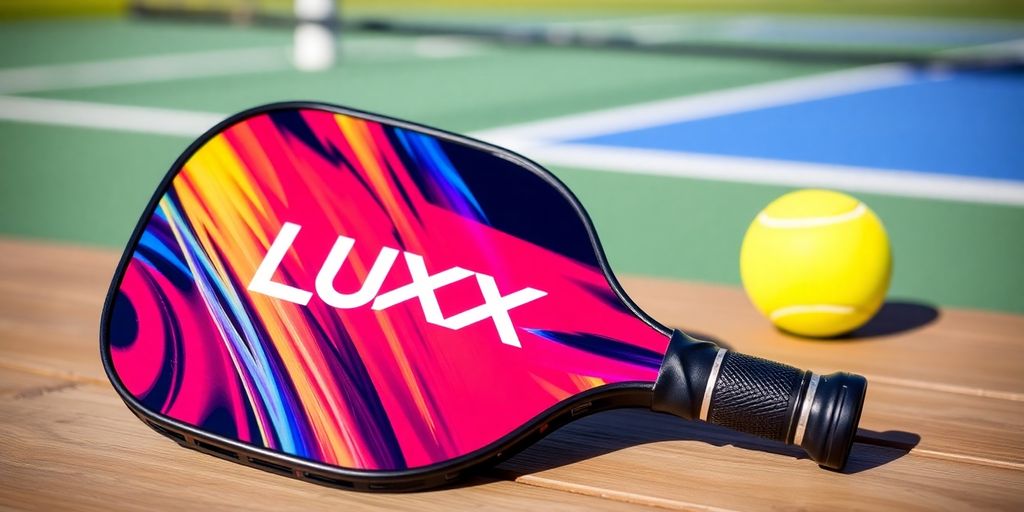 Selkirk Luxx Pickleball Paddle on a wooden surface.