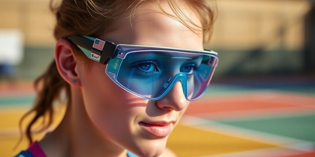 Player in protective eyewear ready to play pickleball.