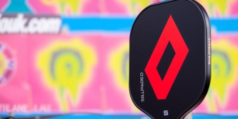 Close-up of Selkirk AMPED Pro Air pickleball paddle.