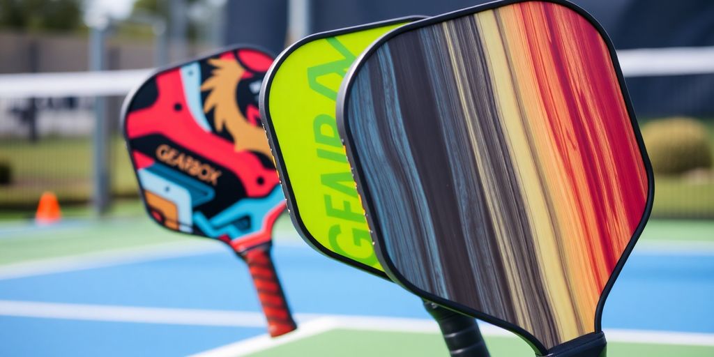 Close-up of Gearbox pickleball paddles in action.