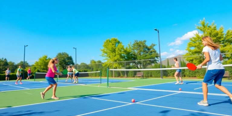Players competing on pickleball courts in Milpitas.