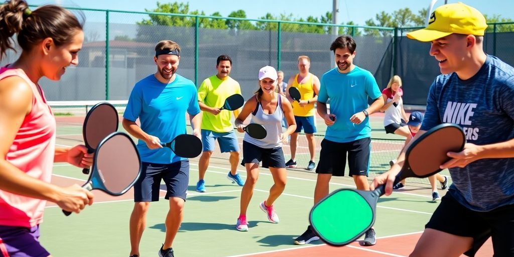 Players enjoying a thrilling pickleball match at Nike camp.