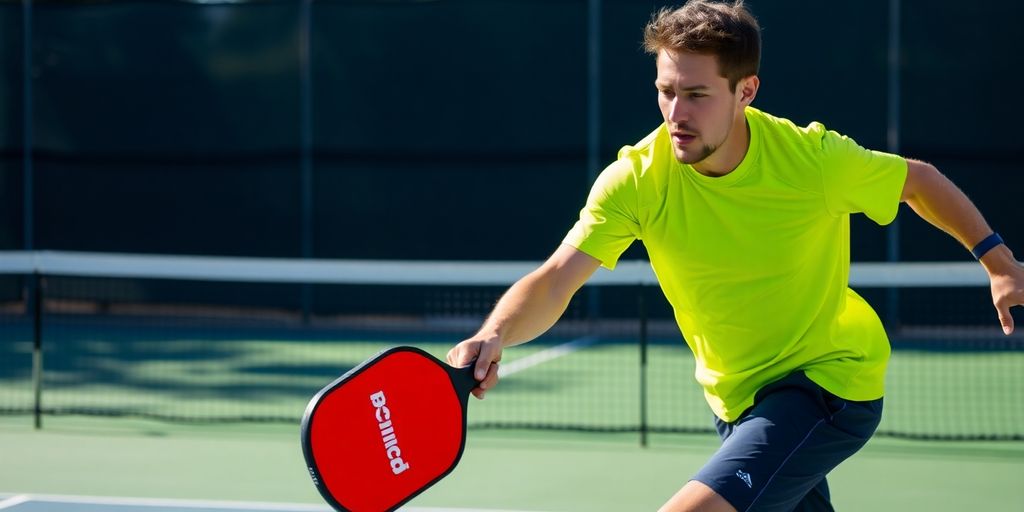 Player hitting pickleball with Prince paddle on court.