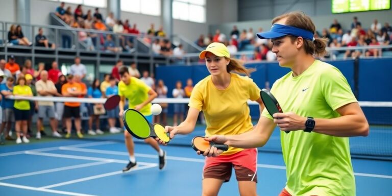 Exciting pickleball action with players competing on the court.